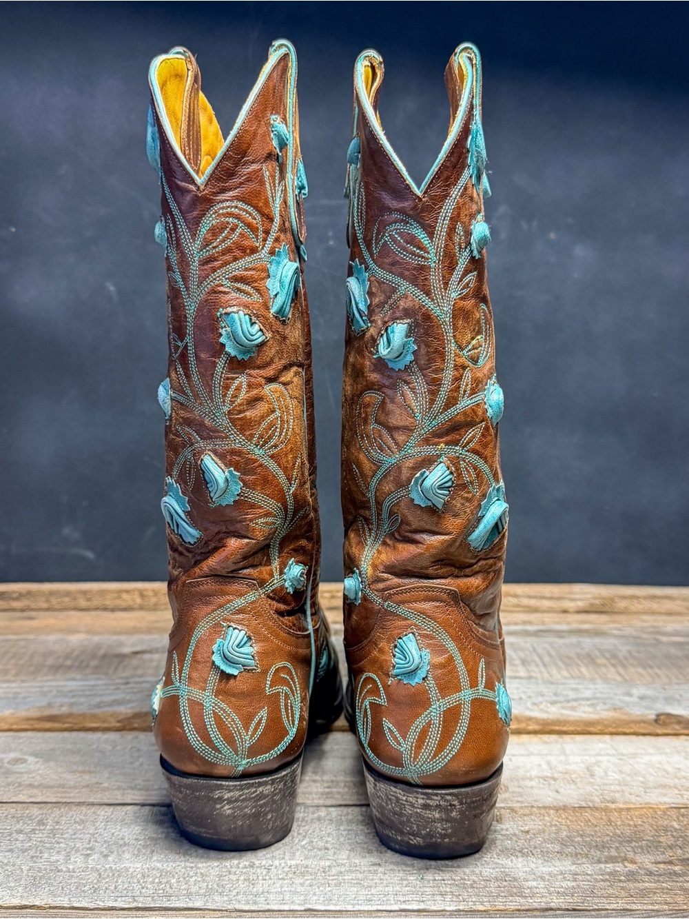 Old Gringo Embroidered Tall Leather Cowgirl Boots - Brown with Turquoise Accent - Picture 7 of 11
